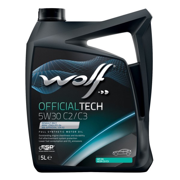 Синтетическое моторное масло WOLF OFFICIALTECH 5W-30 C2, 5л WOLF 8332579