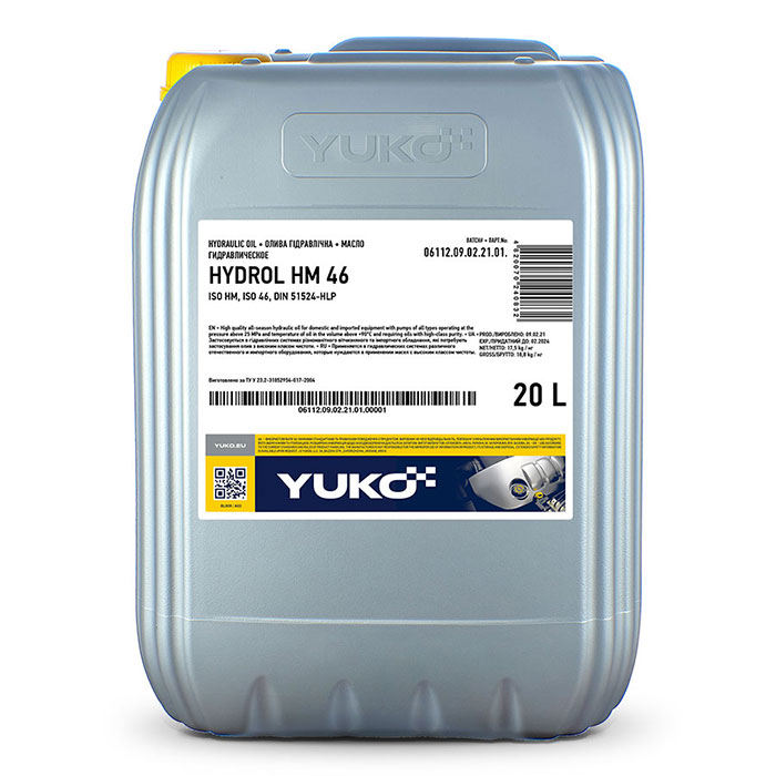 Индустриальное гидравлическое масло YUKO HYDROL HM (HLP) 46 20л YUKO 4820070240832